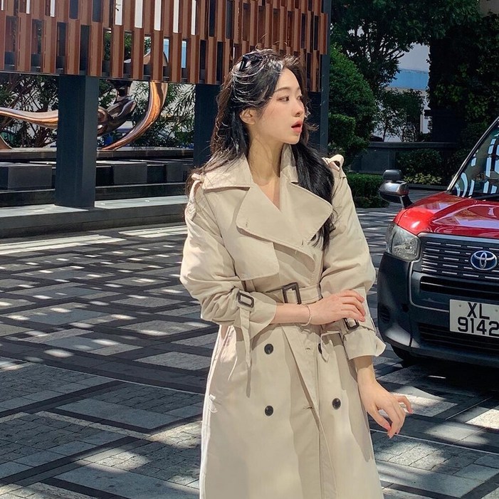 워너비뮤즈   여리핏 진짜강추 더블 롱 카라 벨트 롱 트렌치 코트