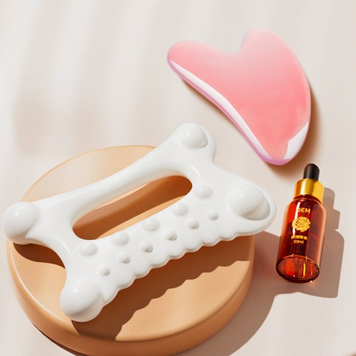 롱런해빗 괄사 바디 페이스 지압 마사지 화이트핑크 1세트, 1개