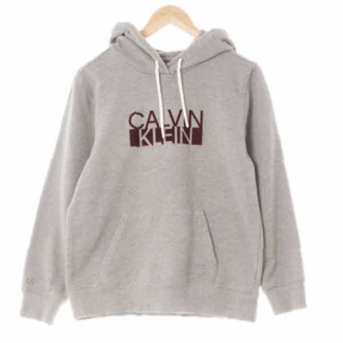 3689 캘빈클라인진 멜란지그레이 면혼방 포켓스웨이드로고후드티 M