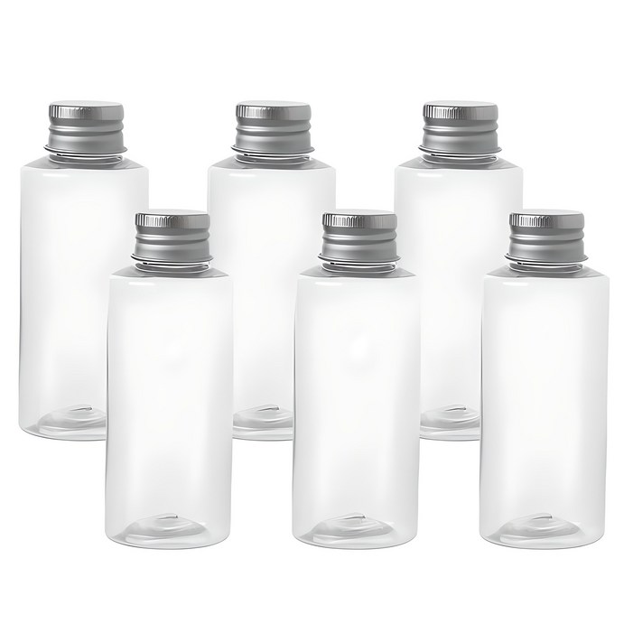 병도매닷컴 AC100 투명 음료용기 알루미늄 실버캡, 100ml, 6개