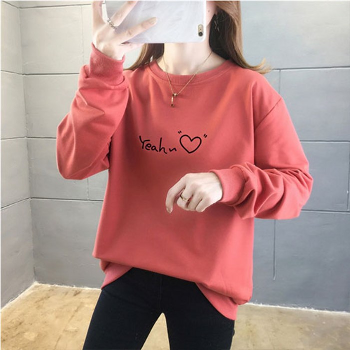 에르모소 하트 레터링 간절기 얇은 긴팔 맨투맨 티셔츠 여리여리 꾸안꾸 HC067