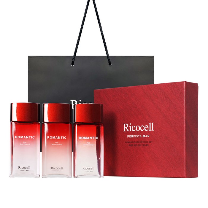 리코셀 퍼펙트맨 로맨틱 레드 3종 기획 세트쇼핑백남성 스킨 로션 150ml 미백 주름개선 기능성 대용량 선물세트, 2세트