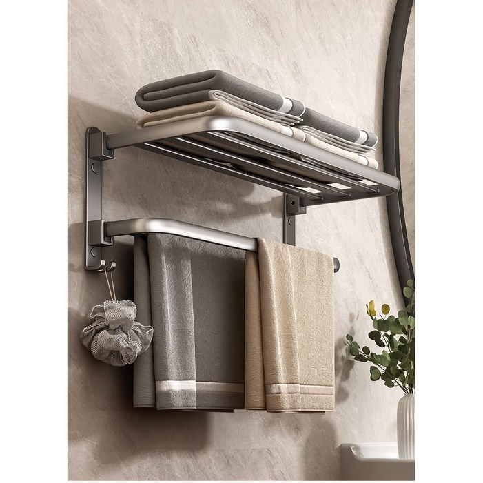 에스위두 무타공 초강력 접착식 욕실 수건걸이 선반, 1개, 그레이