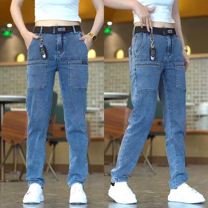 스판 슬림 데님 팬츠 남자 스타일리시 스트레이트 팬츠 패션 트렌드 육포켓 캐주얼 바지 청바지 작업복