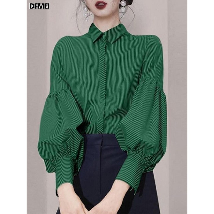 비비에모 풍성한 볼륨소매 패턴 카라 긴팔 블라우스 01736