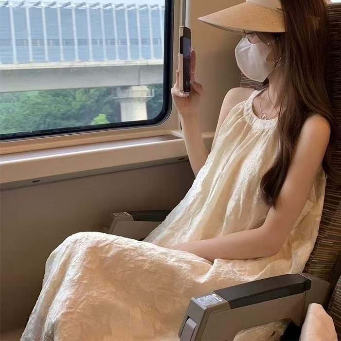 SELEAD 민소매 롱원피스 여름용 A라인 여성바캉스 긴치마 여신 일상룩 나시 롱 원피스 홀터넥원피스 SELEAD 민소매 롱원피스 여름용 A라인 여성바캉스 긴치마 여신 일상룩 나시 롱 원피스 홀터넥원피스