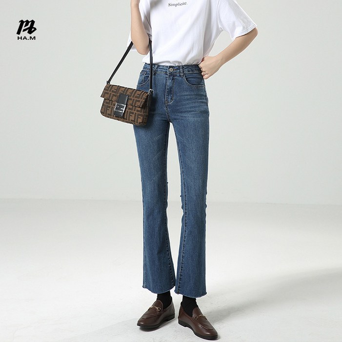 HA.M 여성 슬림 부츠컷 청바지 스판좋은 나팔바지2단기장 HA.M 여성 슬림 부츠컷 청바지 스판좋은 나팔바지2단기장