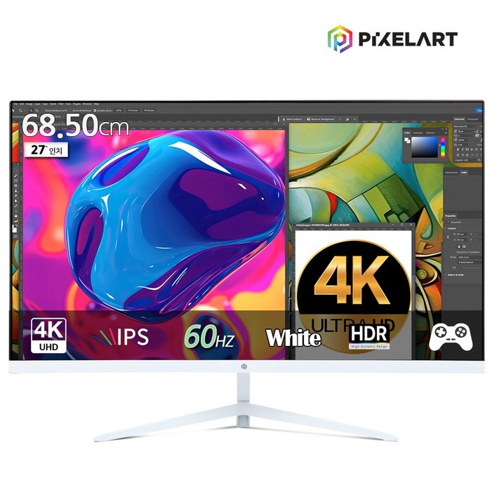 댓글이벤트픽셀아트 PIXELART PAU2711W 화이트 일반 UHD 60Hz IPS 4K 모니터 일반, 68cm, PAU2711W