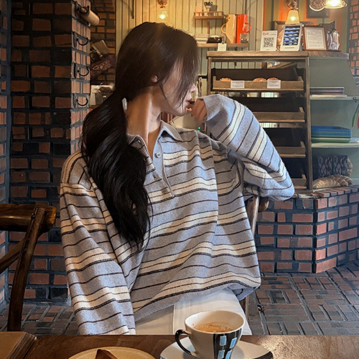 메이빈스무료배송벤숀 스트라이프 카라 니트