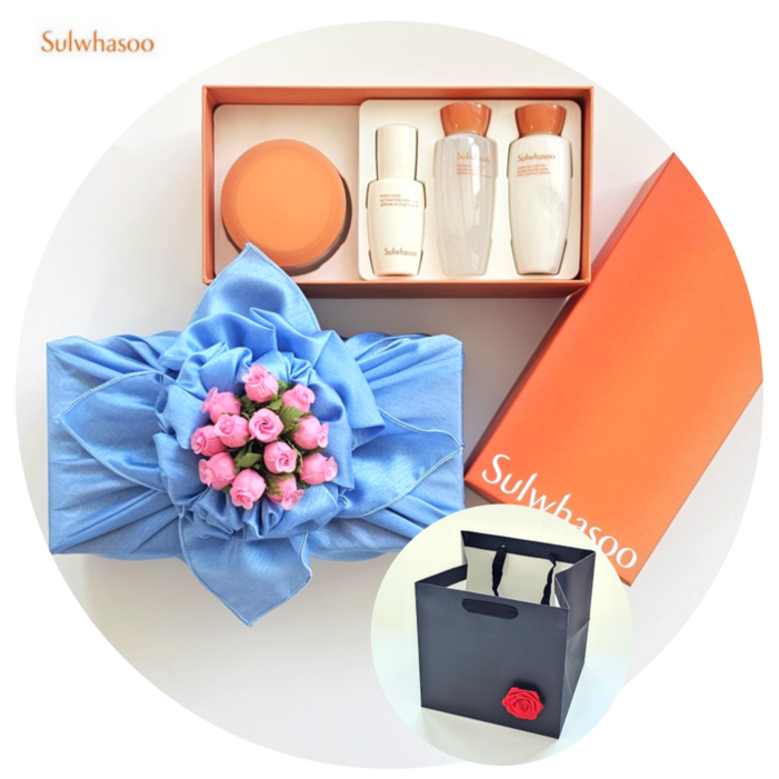 탄력크림 꽃부케 화장품 선물포장 전용 쇼핑백 명절 선물세트, 1세트