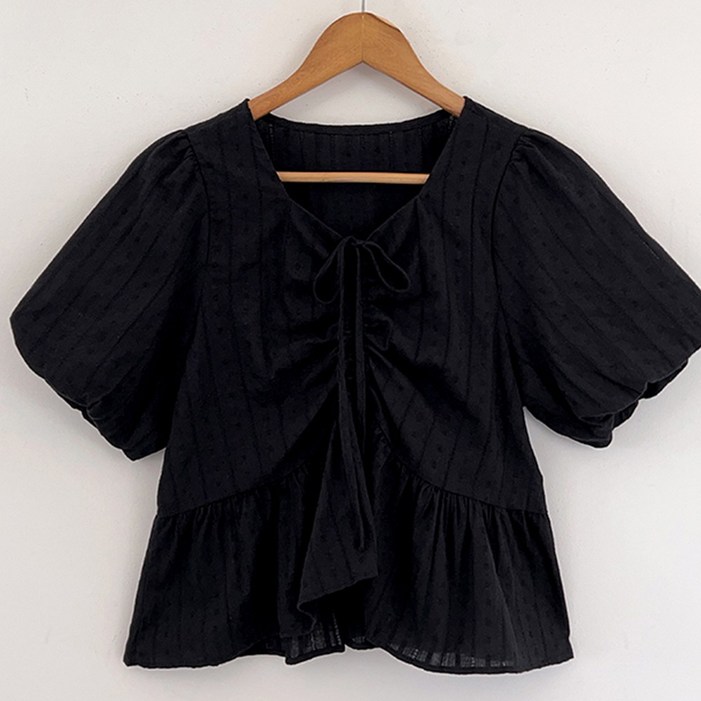 [S~XL사이즈]여성 데일리 스트링 셔링 블라우스 체형커버 셔츠 빅사이즈 반팔셔츠