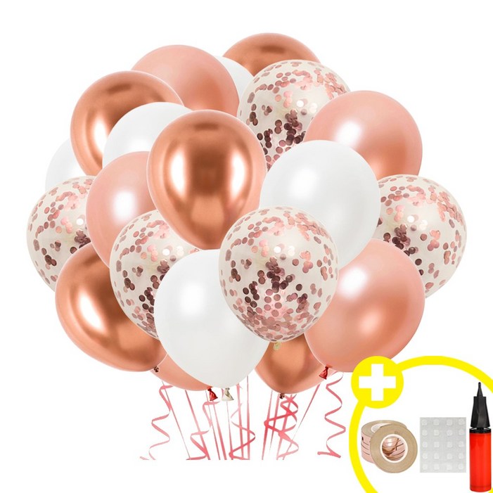 베이직 파티 컨페티 크롬메탈 혼합풍선 20P 파티용품세트 발표회 인생샷 포토존 연출템 8옵션 에브리띵스마일 1184, 1세트, 로즈골드