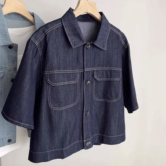 swygsqql 여름 키작녀 반팔 청 자켓 캐주얼 얇은 숏 데님 자켓 숏 반팔 자켓 카디건