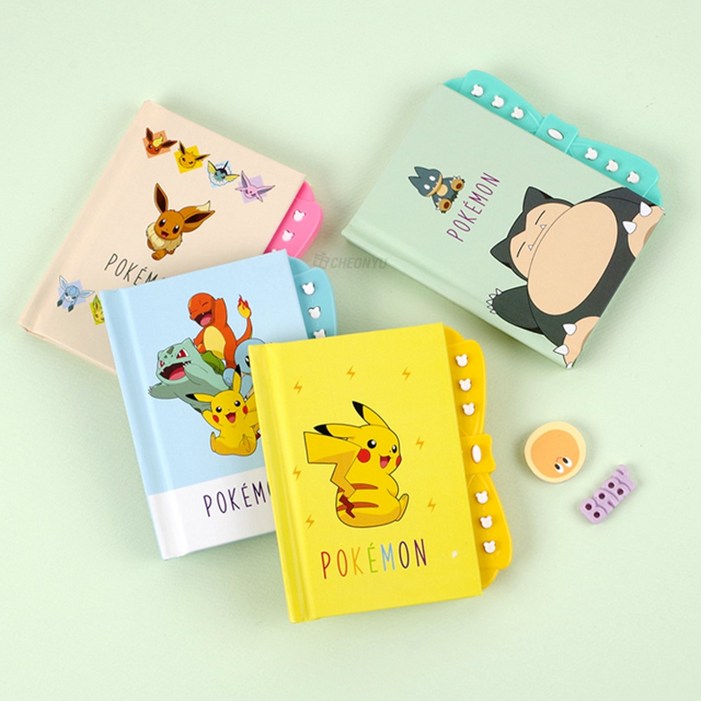 포켓몬 버튼 비밀다이어리 피카츄 잠만보 이브이