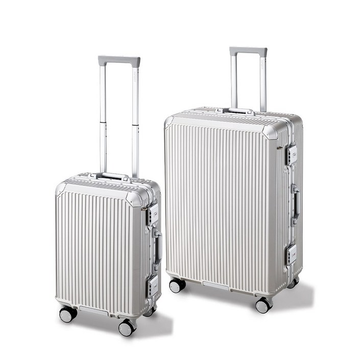 인포트 솔리드 캐리어 2종 세트 20인치 기내용 28인치 여행용 하드 케이스 메탈 실버