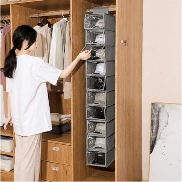 10단 와이드 모자 걸이 수납 보관함 행거용 다용도 정리함H361