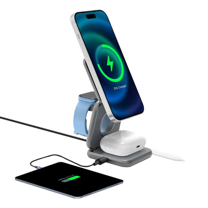 폴리폴 Qi2 5in1 아이폰 무선충전기 맥세이프 애플워치 펜슬 3in1 접이식 아이폰17, 1개, Spack Black