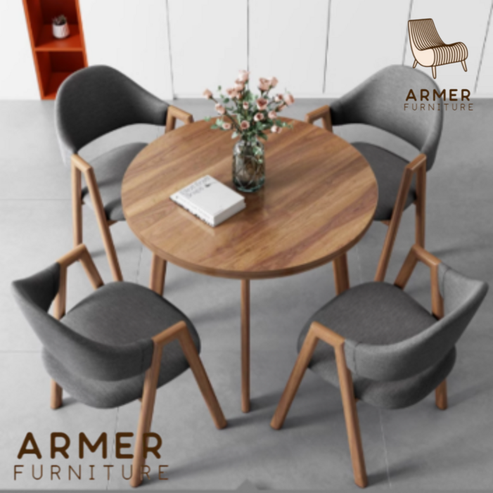 아르메르 견고한 원형 테이블 의자 세트 식탁 4인용 원목 4인 티테이블 우드 카페 까페 거실