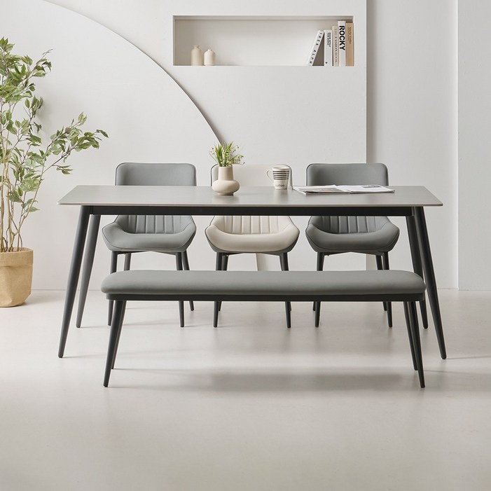 라로퍼니처 캐슬 1800 포세린 통 세라믹 6인 식탁 세트