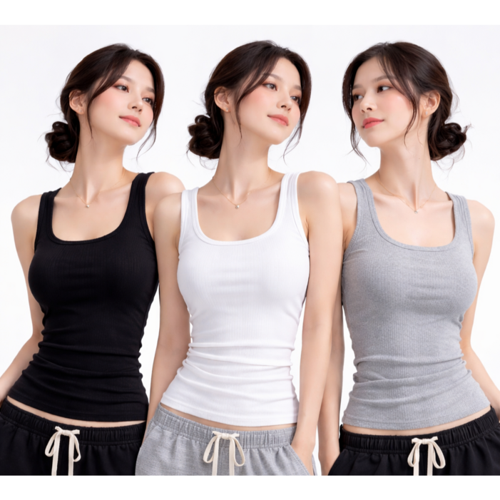 여성 골지 스판 슬림 나시티 3종세트 민소매 이너티 선물포장