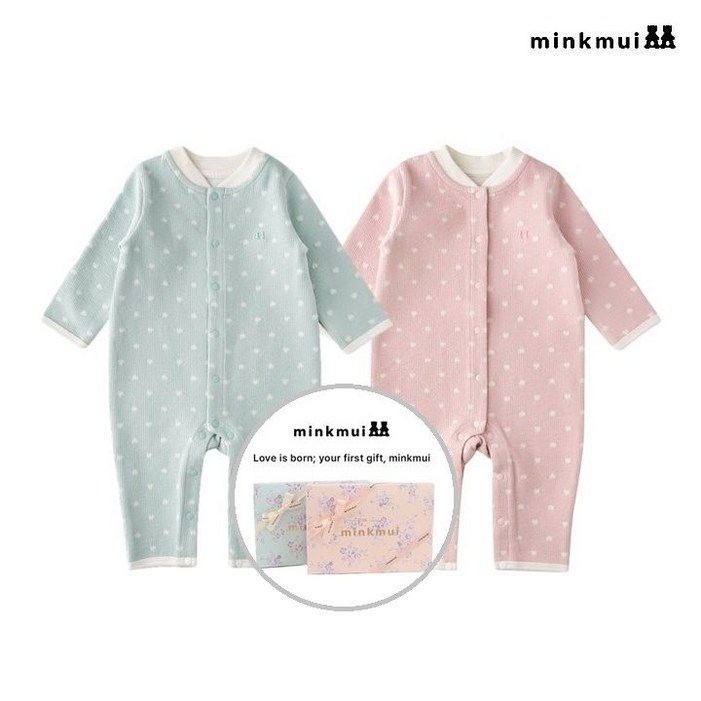 백화점 정품 밍크뮤 아기 우주복 하트 출산백일돌선물