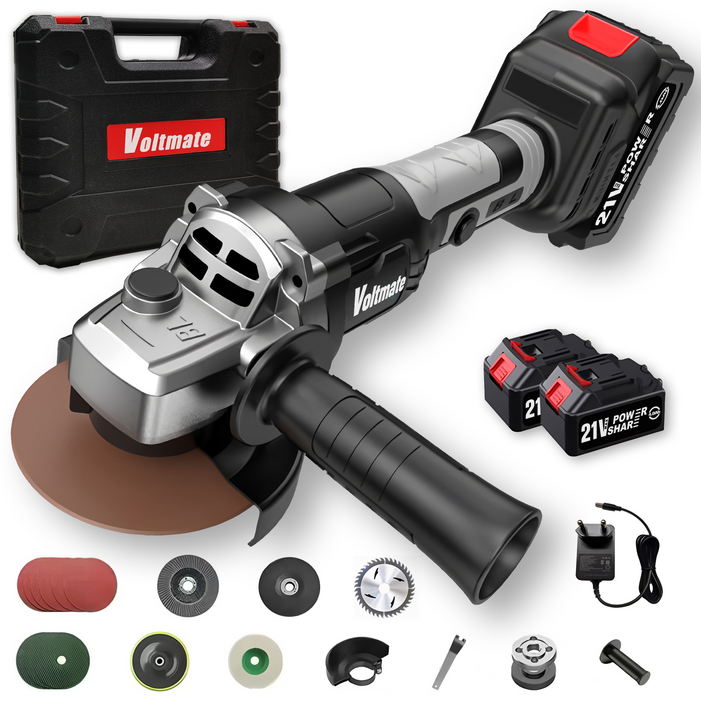 국내발송 VoltMate 독일 21V BLDC 무선 충전식 전동 브러시리스 그라인더 3단 조절 가능 전력량 표시 연마기광택기 4000mAh 배터리 2개 세트, 1세트