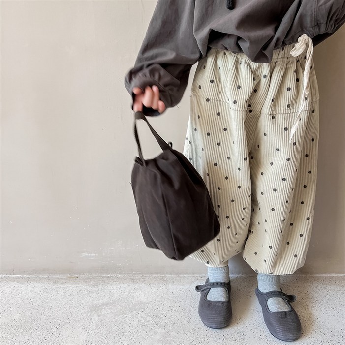 SunburstWonder 아동 가을 여아 코듀로이 배기 팬츠 도트 조거 캐주얼 바지