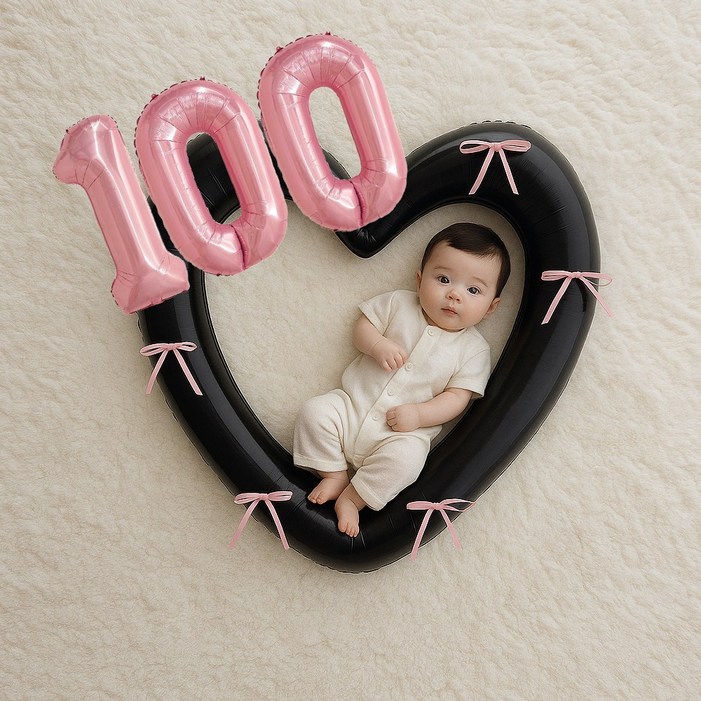 해피제이니 50일 100일 대형 하트풍선 완성리본 세트