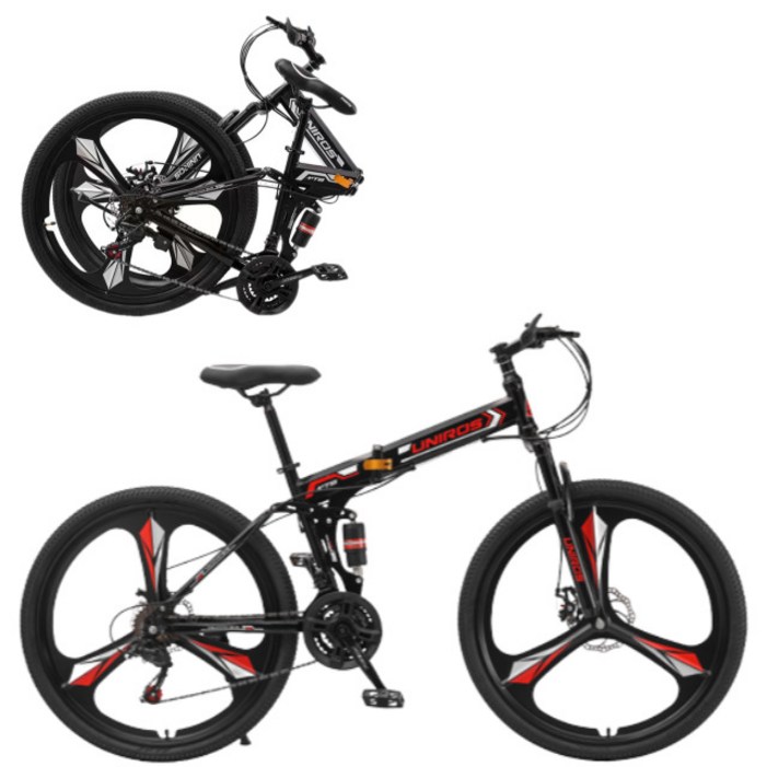 유니로스 mtb자전거 접이식자전거 입문용 산악자전거 26인치 삼각휠, 1개, 163cm, 블렉레드