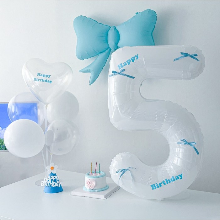 하피블리 리본 풍선 가랜드 화이트 숫자 풍선 생일 파티 용품 세트