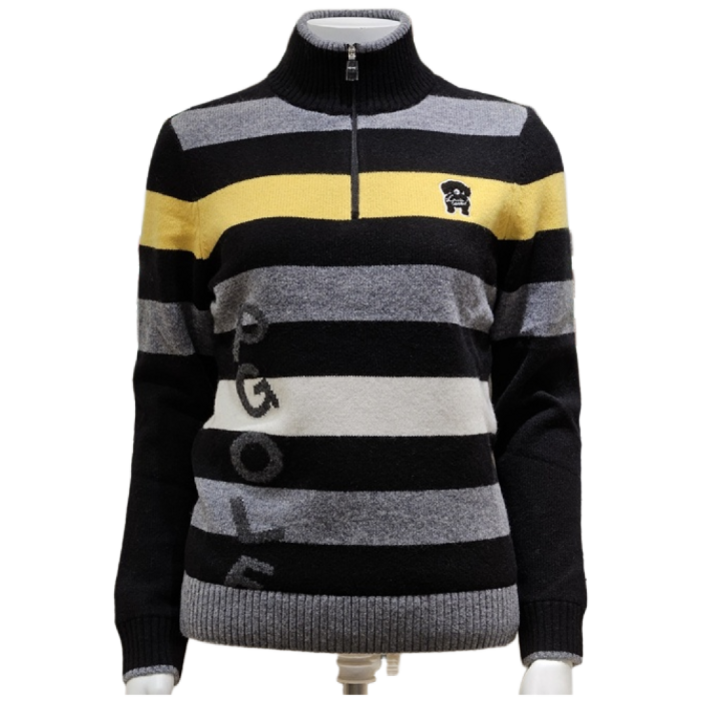 루이까스텔 25년 겨울 신상품 최저가 여성 울100 스트라이프 방풍반집업스웨터 1LESW036BC