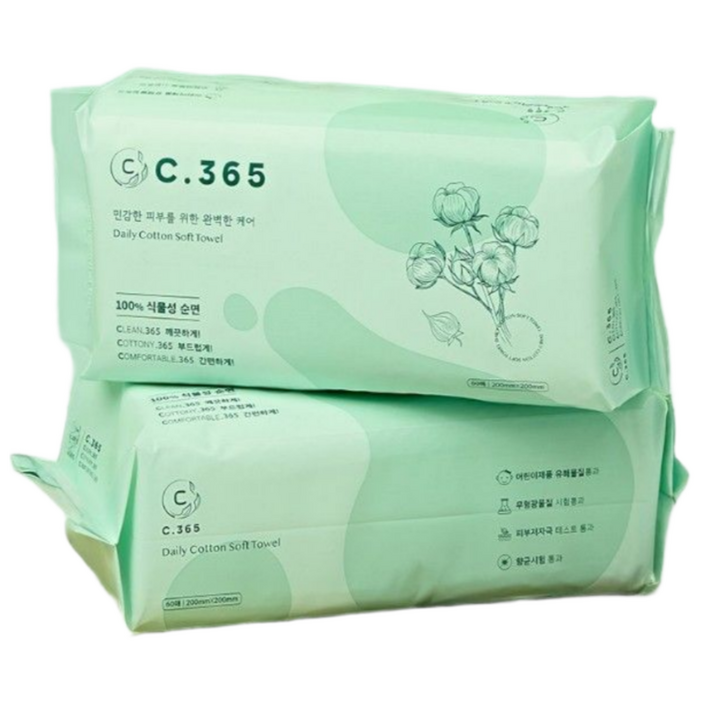 C.365 일회용 페이스타올 순면 100% 독일Dermatest 무형광 유아동안전 항균