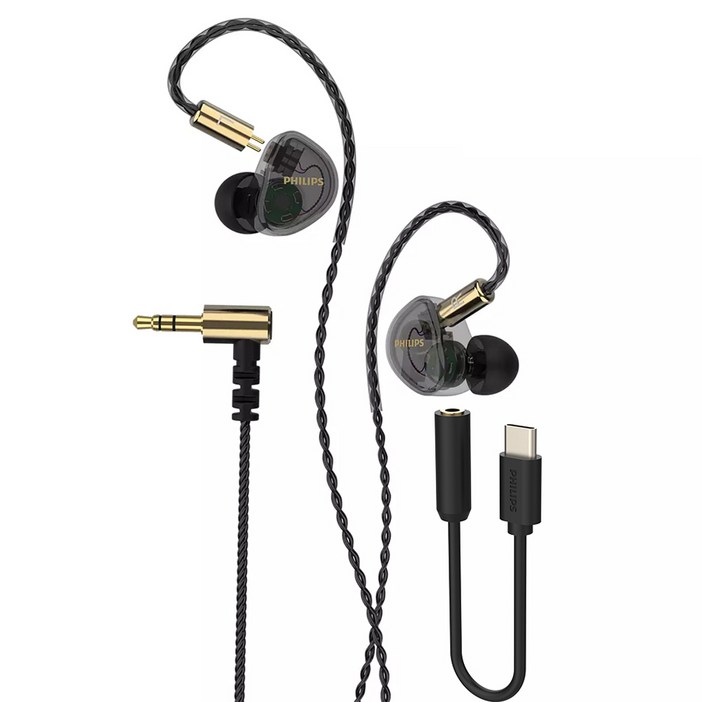 필립스 인이어 HIFI 모니터링 유선 이어폰, 블랙 골드, TAE7009