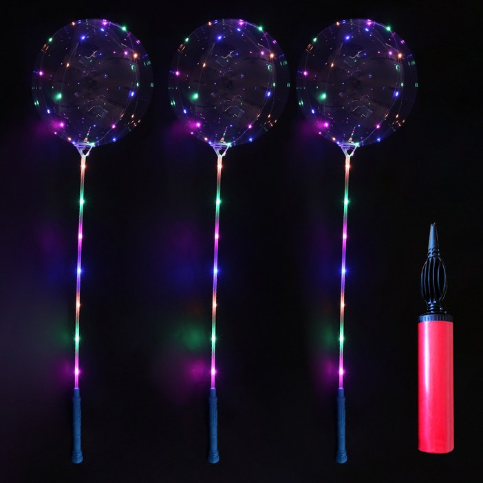 뷰라뷰 LED 풍선 야광 파티 축제 풍선세트 3p + 손펌프