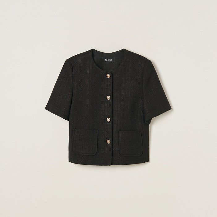 로엠 여성용 칼라리스 트위드 반팔자켓