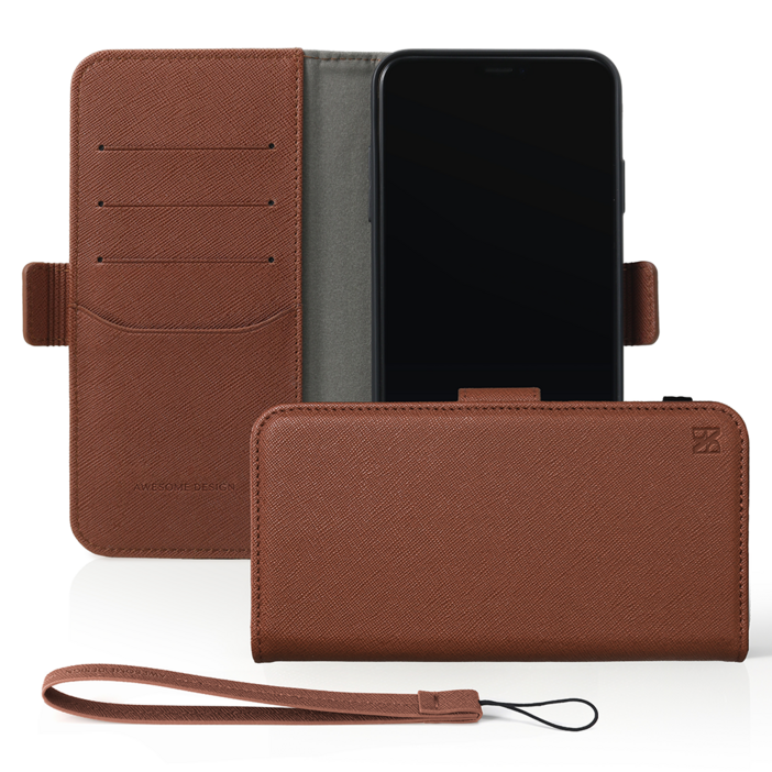 어썸디자인 사피아노 수제 가죽 오블리크 지갑 케이스 + 핸드 스트랩 세트