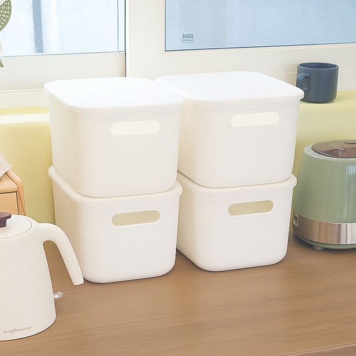 보노하우스 팬트리 정리 리빙박스, 화이트, S188 x 265 x 162 mm, 4개