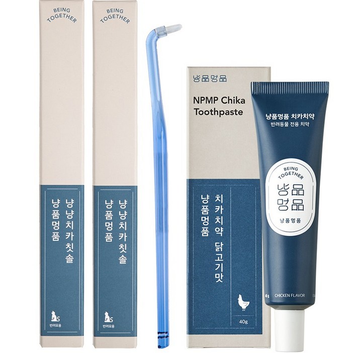 냥품멍품 냥냥 고양이 치카칫솔 2p 치카치약 닭고기맛, 40g, 1세트