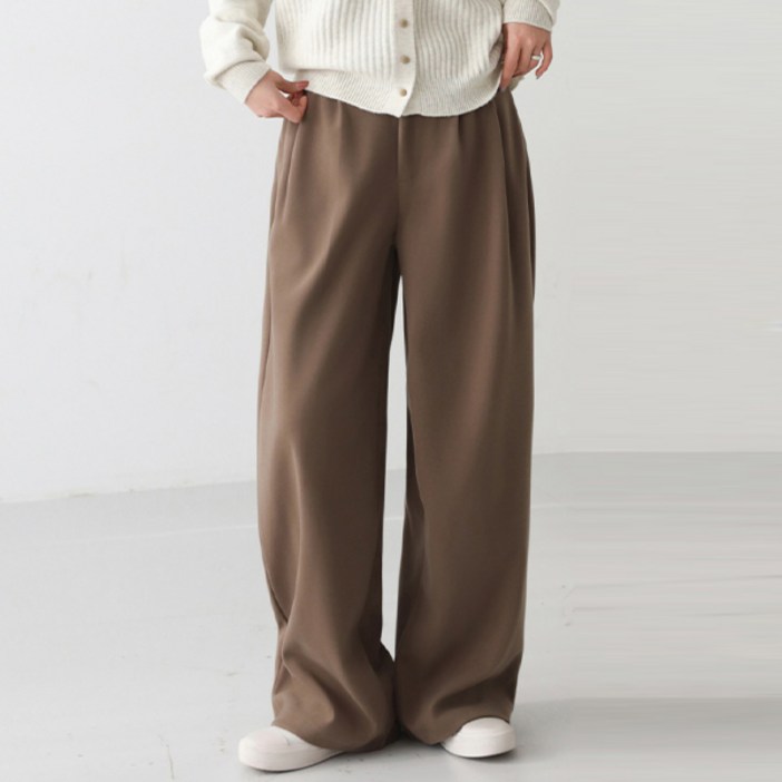 피핀 여성용 롱기본숏 기장 모던 투핀턱 와이드 뒷밴딩 슬랙스 710986