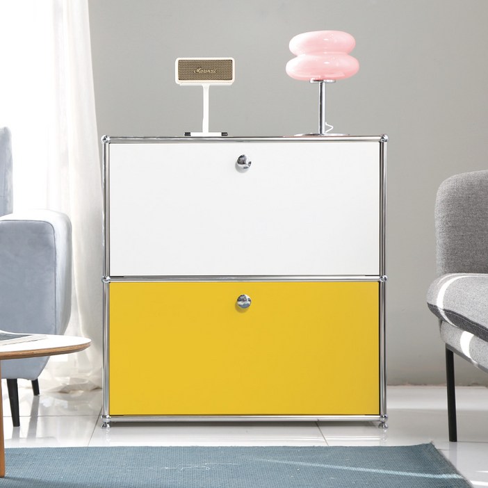 이가페 미드센츄리 모듈수납장 모노 1x2 베이직 수납장 콤비 방문설치, 화이트옐로우