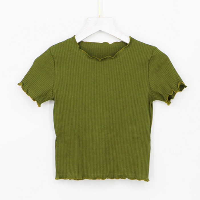 안다로미 여성용 러플 골지 니트 반팔 티셔츠