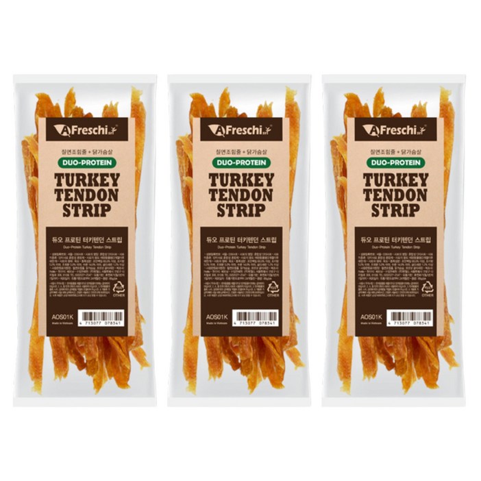 프레스키 강아지 듀오 프로틴 터키텐던 간식, 혼합맛칠면조힘줄닭고기, 85g, 3개