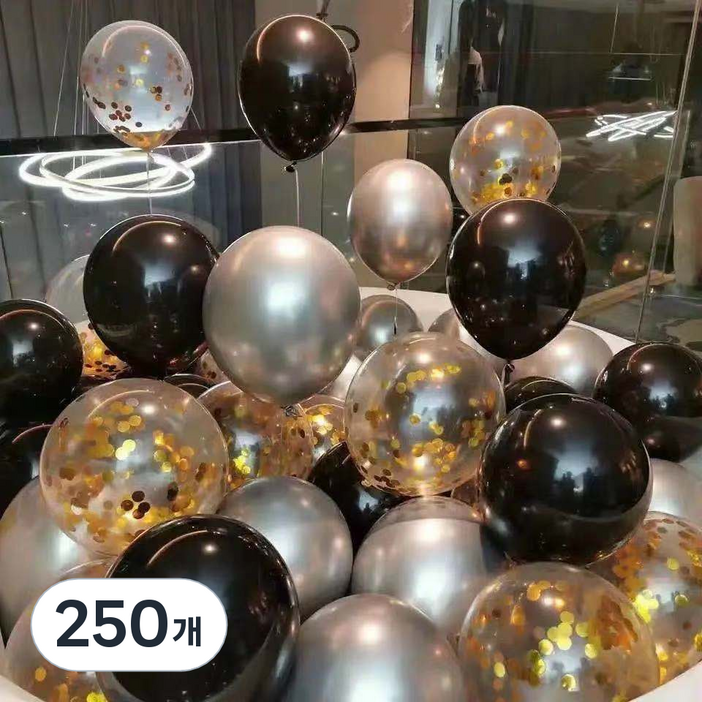 팡파티 파티풍선  공기주입기, 블랙 실버 투명, 250개