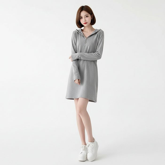 마켓피아 후드 집업 긴팔 미니 원피스