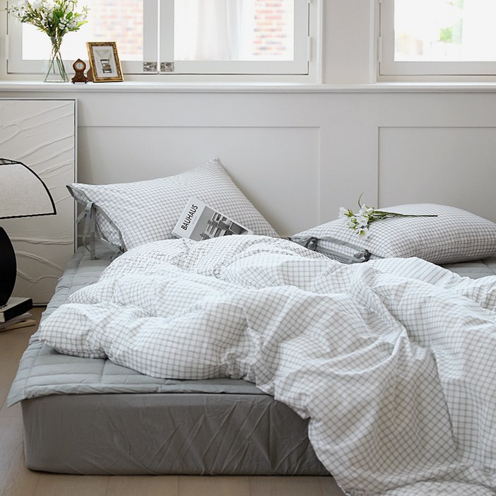 베이직톤 사계절 차렵이불 부드러운 더블체크 순면 호텔침구 세트