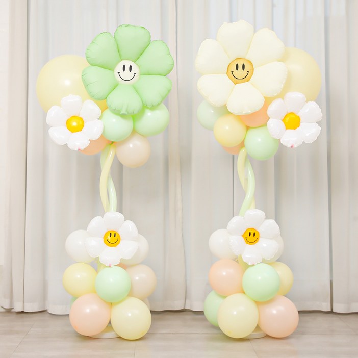 피앤비유니티 파티 스탠드 기둥풍선세트, 10유칼립그린크림화이트스마일데이지, 1세트