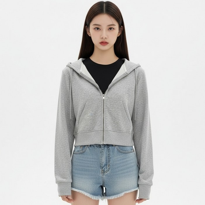마켓피아 데일리 캐주얼 봄가을 크롭 후드집업