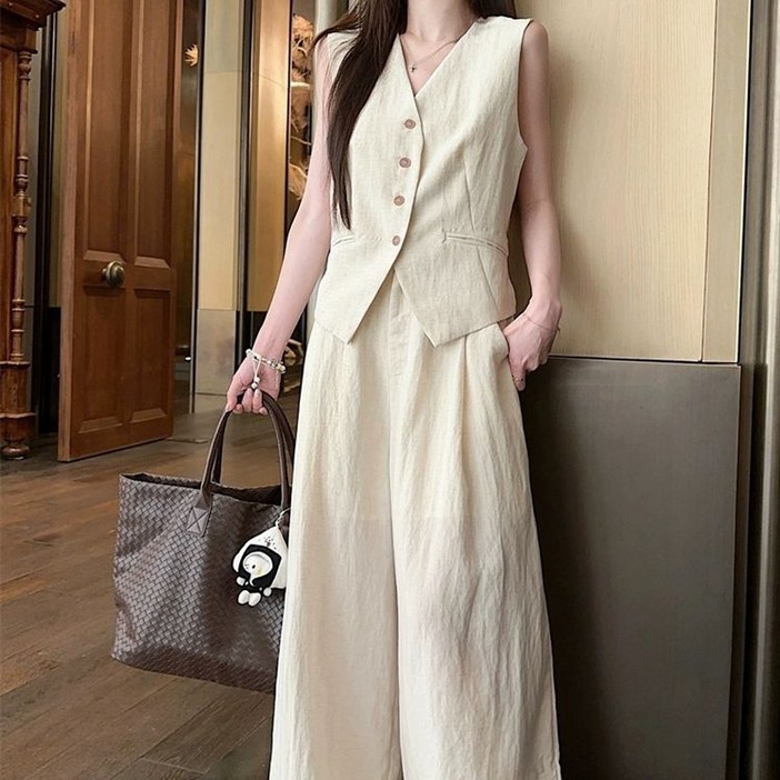 더시럽 여성용 클래식 베스트 와이드팬츠 투피스