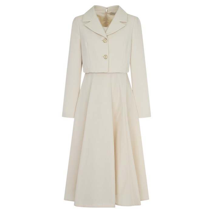 라인어디션 오픈카라 플레어 원피스