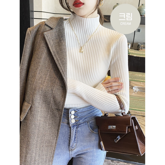 쌩스포유 wool 혼방 니트 골지 터틀넥 반목 폴라티 FREE 사이즈4466